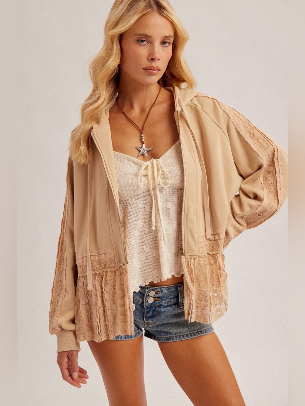 Hem & Thread: taupe lace hoodie